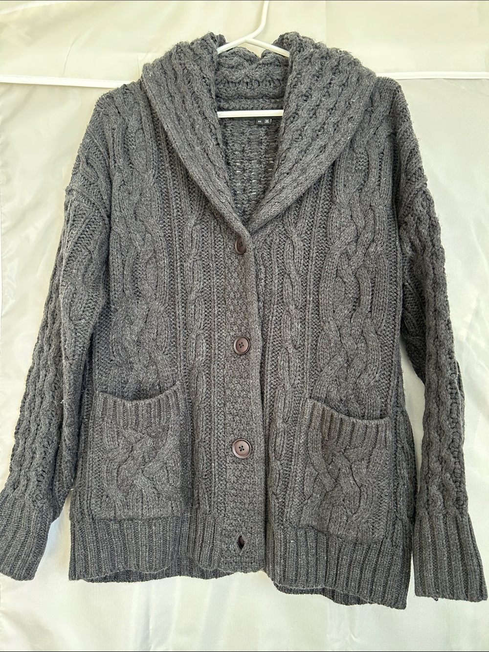 Skull Cashmere Gray Cable Knit Hooded Cardigan